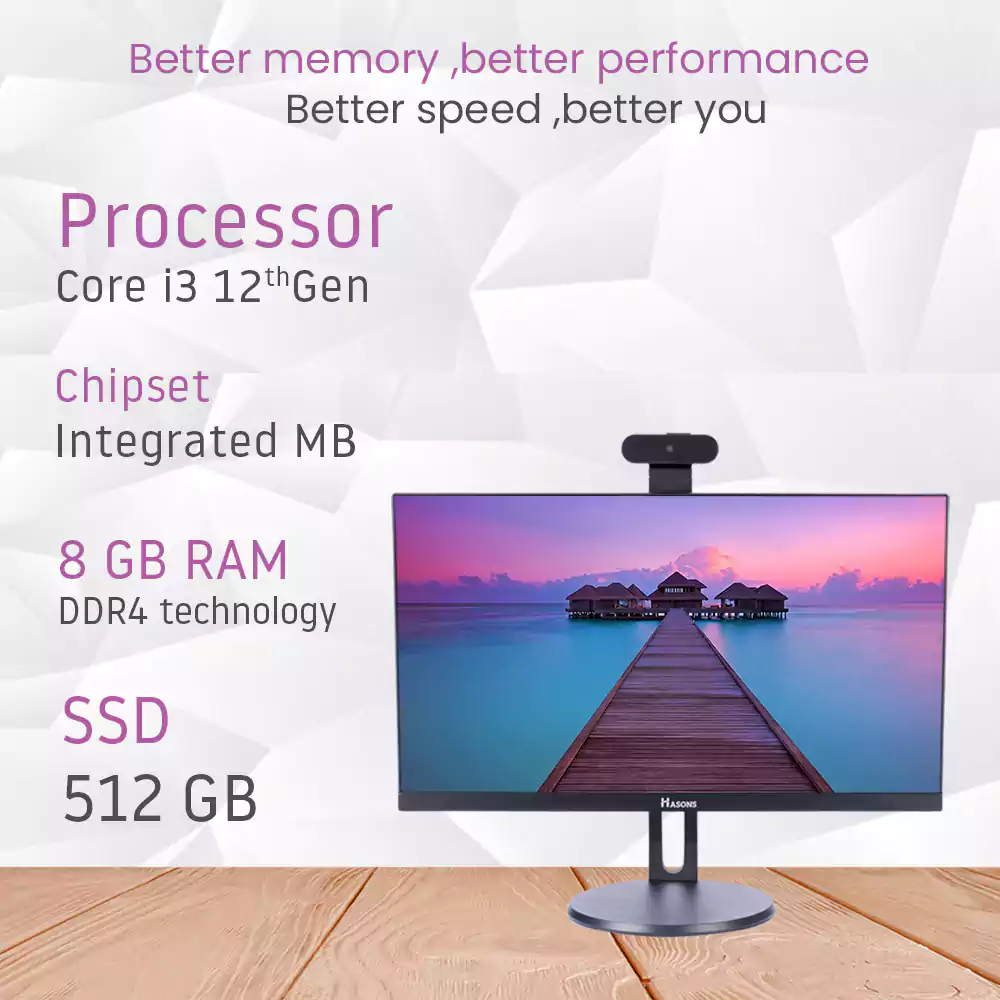 Monitor without CPU with Processor Gen i5/ Chipset series Q670 windows 10 Pro, 512 ssd, DDR4-8GB, Wired Keyboard Mouse, Black Screen 23.8